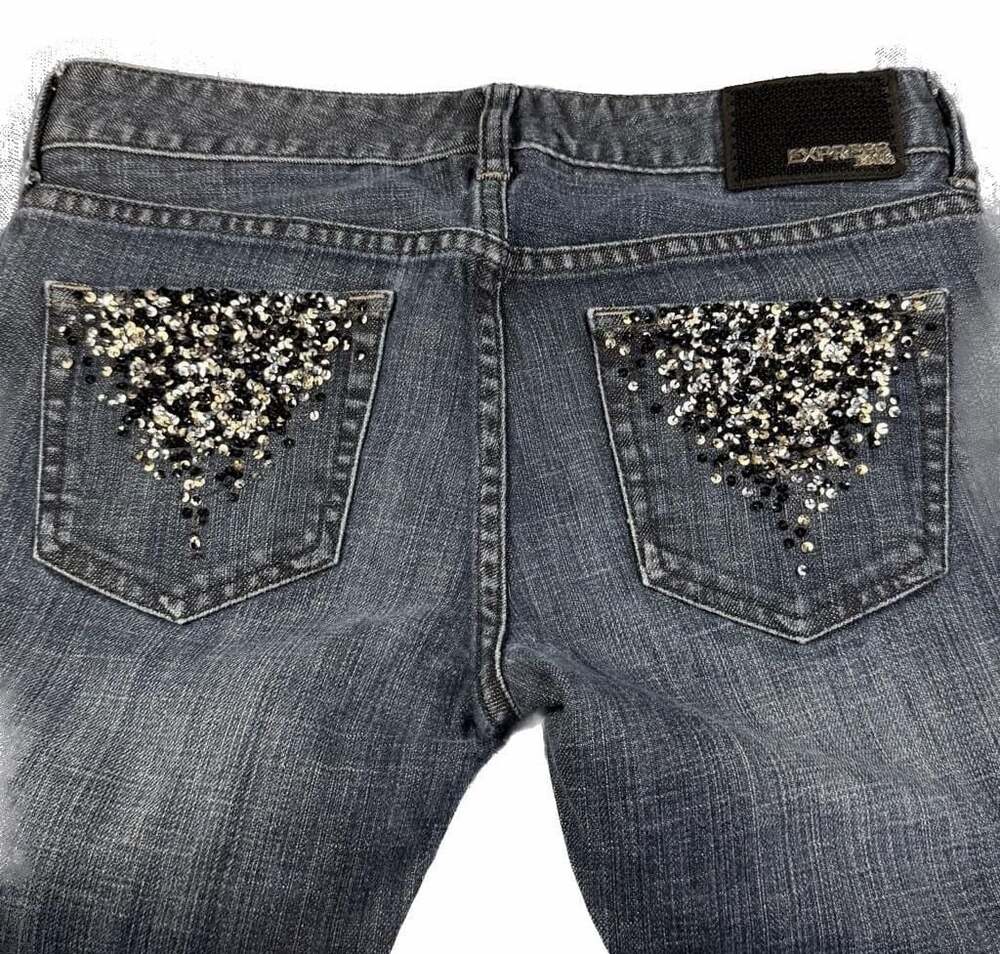 Vintage 2008 Express Low rise Jeans Size 6 Y2K McBling Embellished Dark Wash